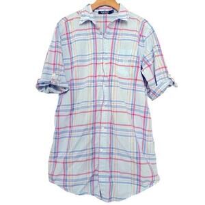 Lauren Ralph Lauren RLL Women’s Size M Light Blue Pink Plaid Sleep Shirt Tunic